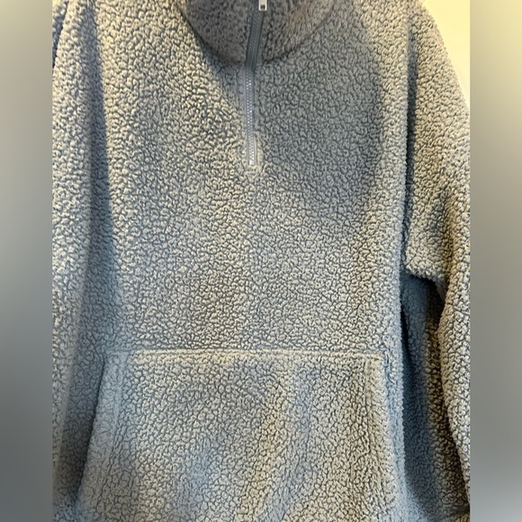 American Eagle Quarter Zip Pullover Sherpa Sweatshirt Cozy Blue Comfy XL - Picture 4 of 7